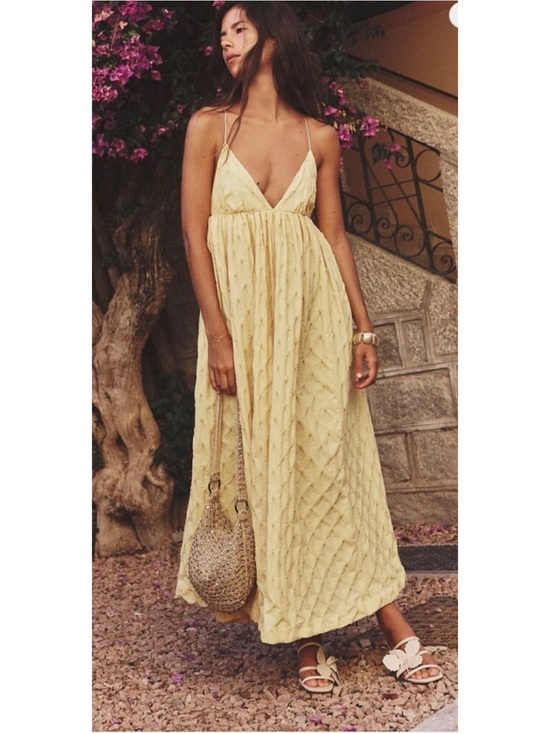 Free People Dresses & Skirts - Free People NWT Primmy Textured Triangle Midi Dress Butter Yellow Boho XL